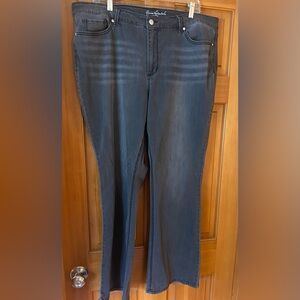 Faded Black Denim Jeans, so comfy, slimming effect, patch pockets in back.